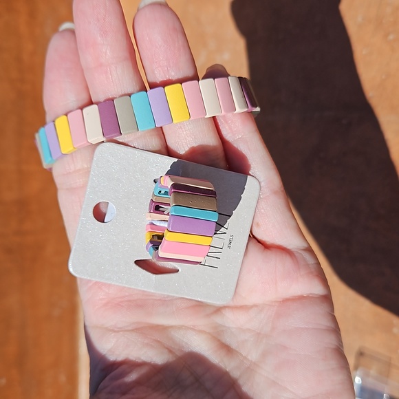 Multicolor earth tones stretch bracelet and ring set. NIP - Picture 2 of 5